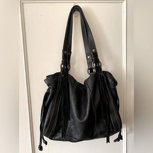 Lucky Brand Slouch Black Soft Leather Shoulder Bag Hobo Suede Fringe